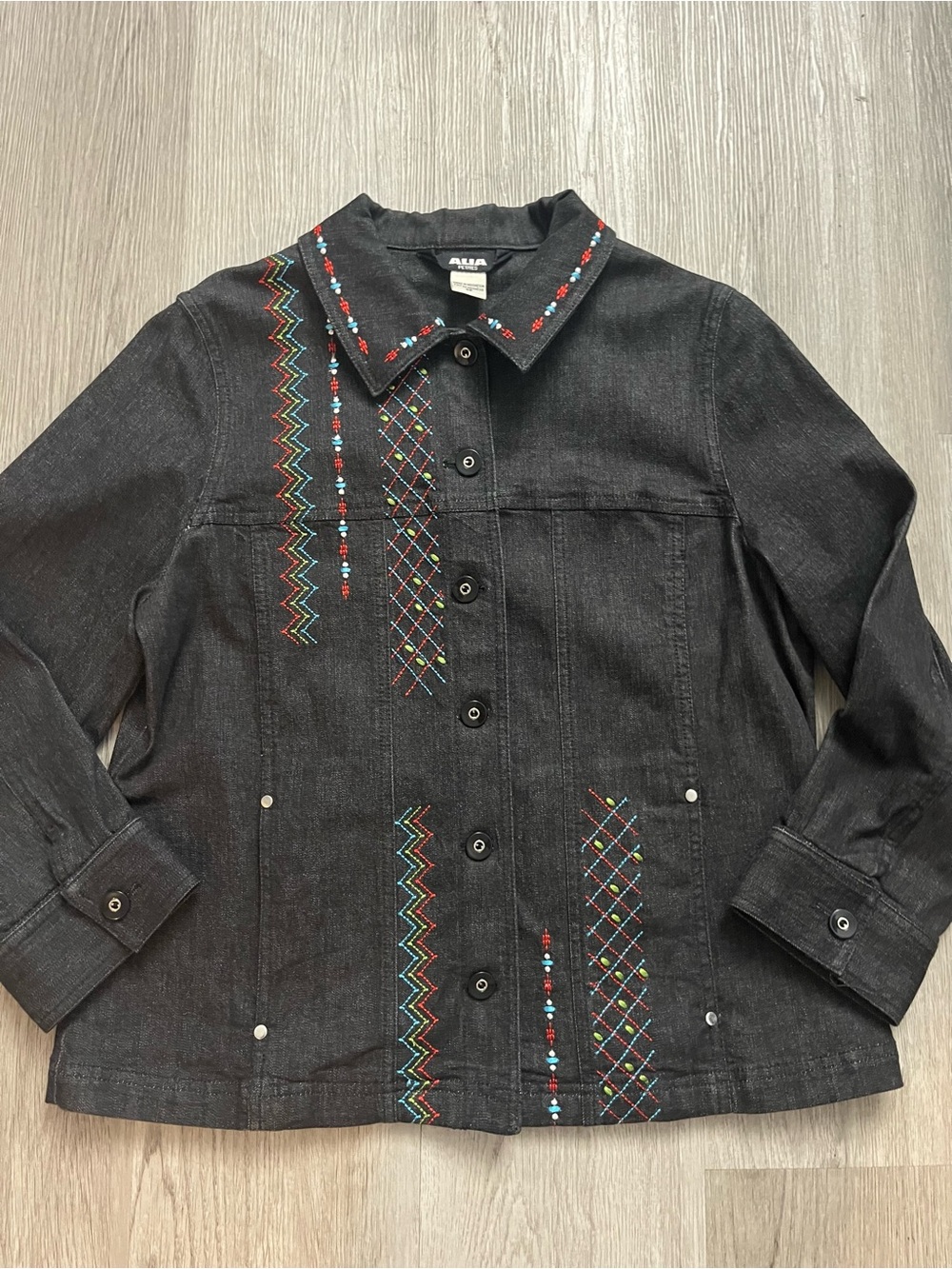 419–ALIA Black Denim Jacket with Multicolor Embroidery